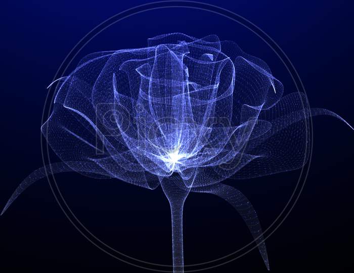 Closeup Of Beautiful Glowing And Illuminated Flower, 3D Render