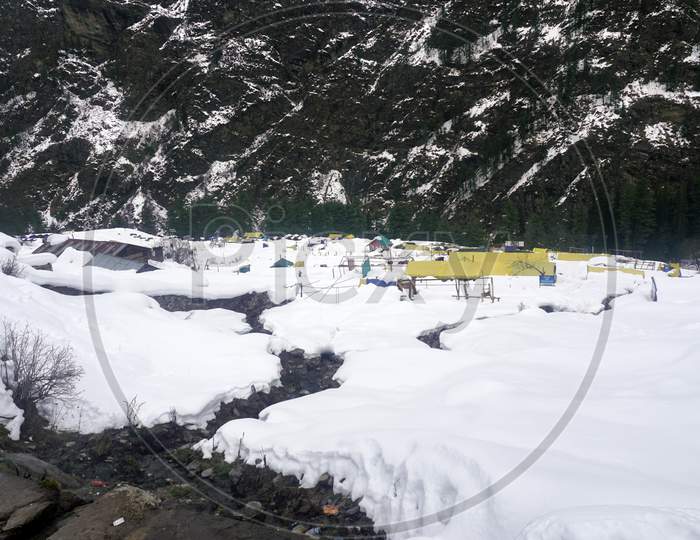 Khir Ganga Winter View with Snow in Himachal