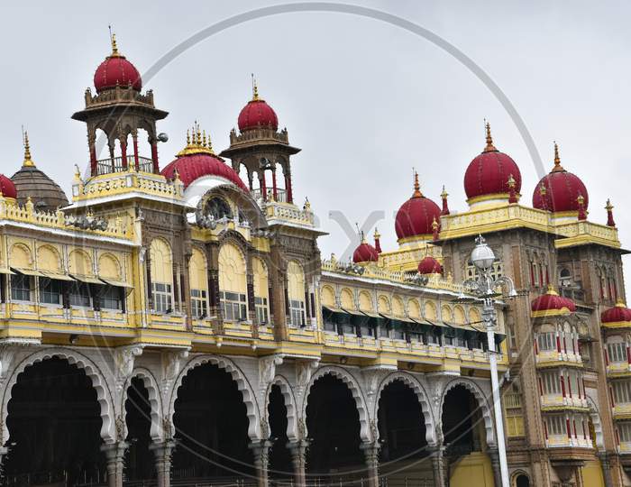Close-Up Shot Of Mysore Palace, Karnataka Having Indo-Islamic Architecture.