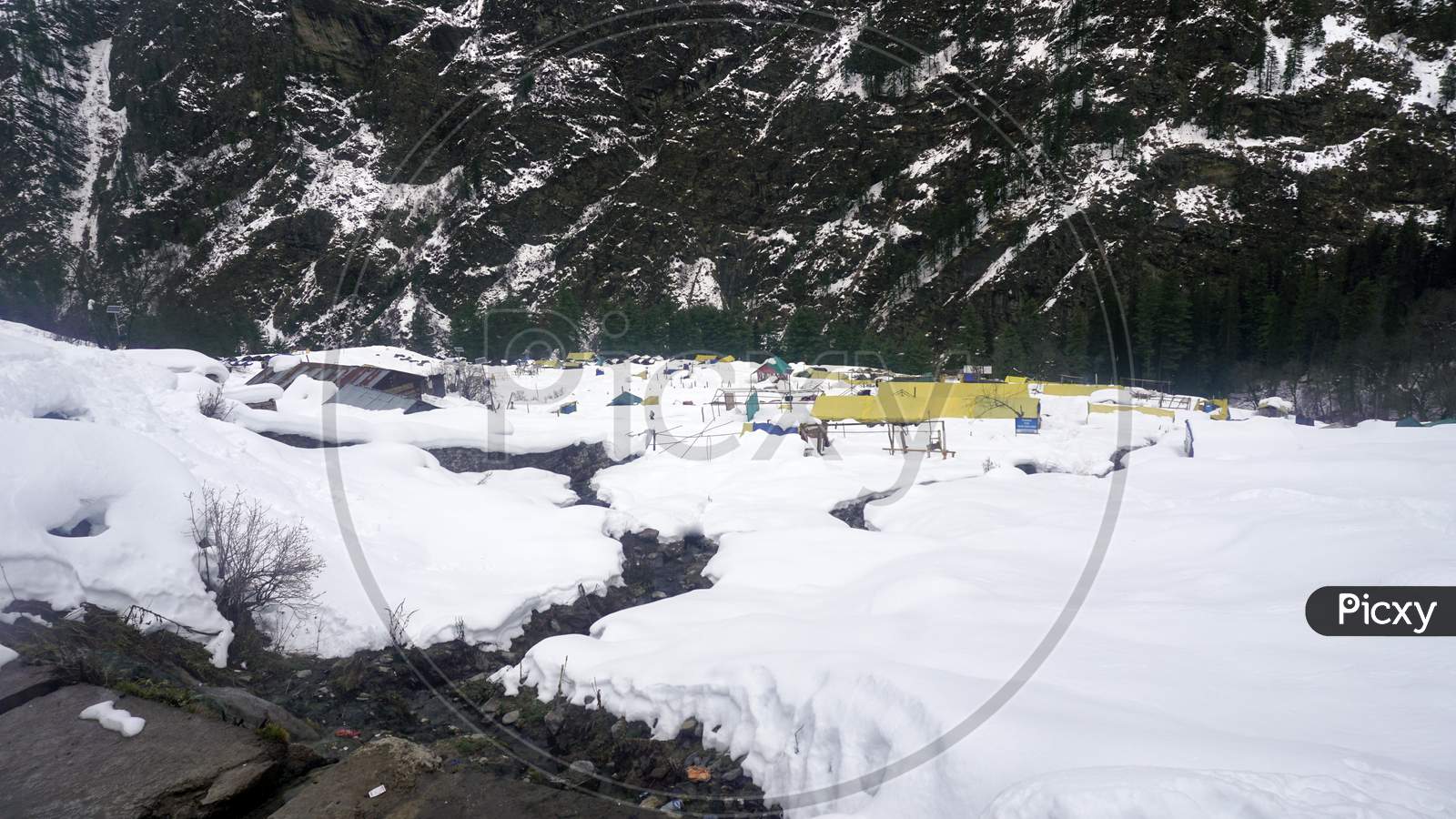 Khir Ganga Winter View with Snow in Himachal