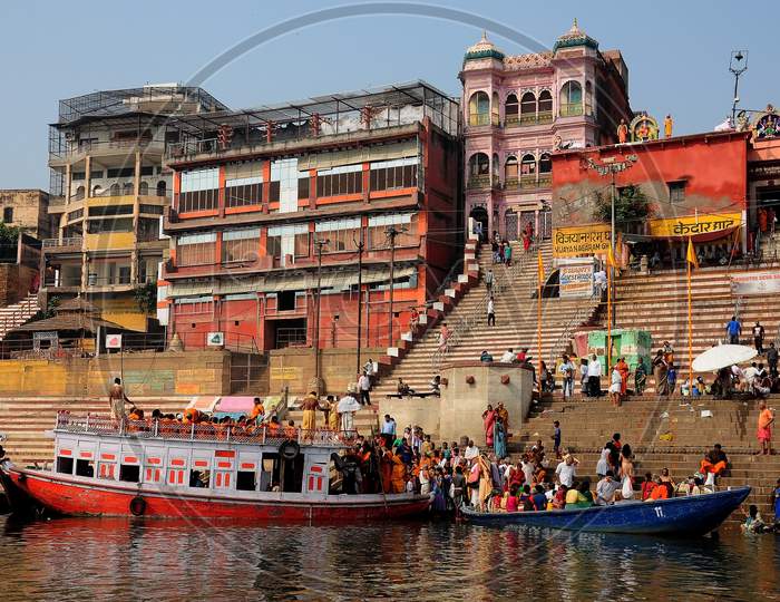 The Kedar Ghat-on the bank of river Ganga in Varanasi.