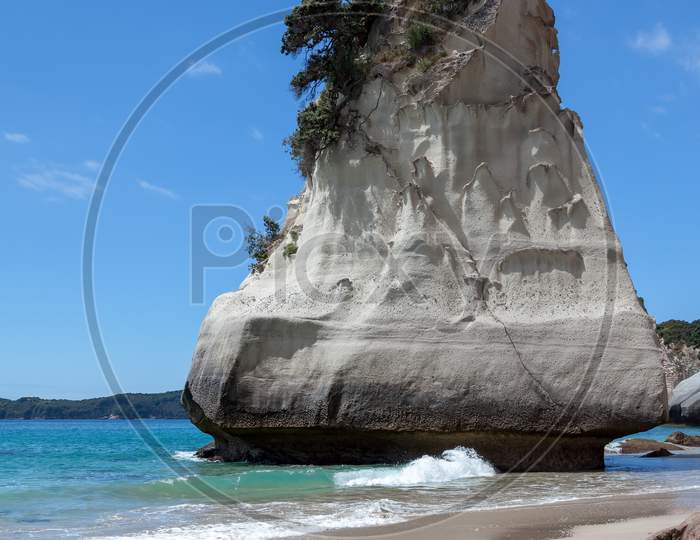 Unusual Rock Formation At Cathedral Cove On The Coromandel Peninsula