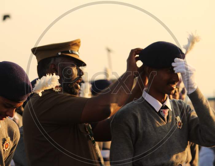Chennai, Tamilnadu / India - January 01 2020 : Indian Scouts Or School Students Ready For Parading At Chennai Marina Beach On Occasion Of India Republic Day