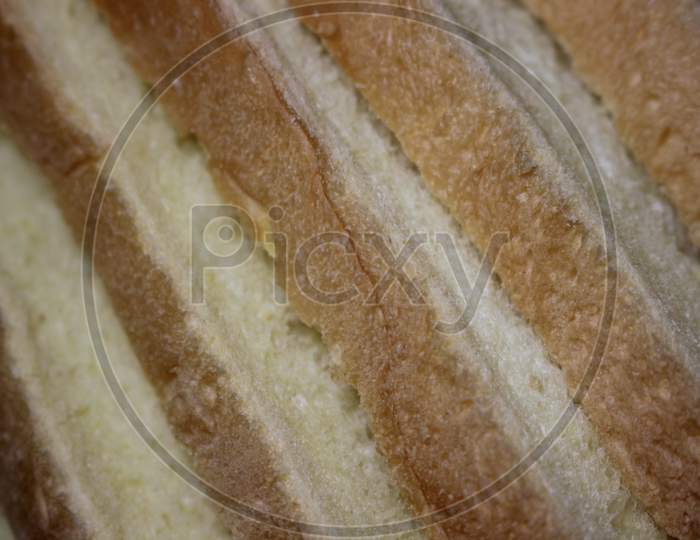 Closeup Top View Of Freshly Prepared Slices Of Toast Bread