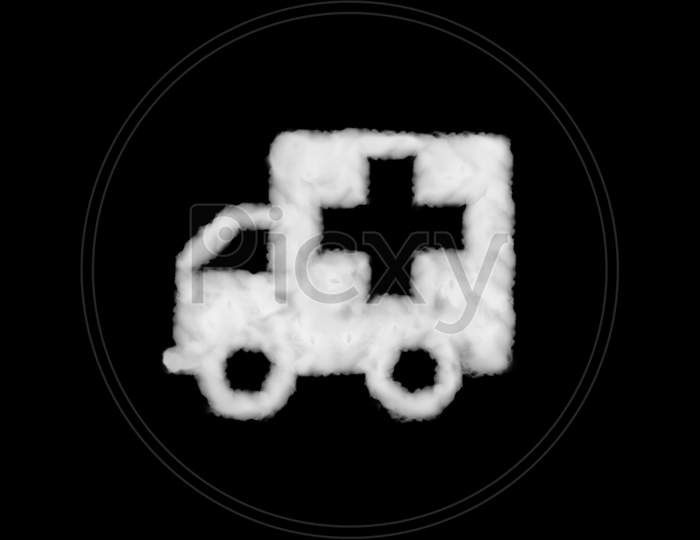 Clouds Shape Icon Ambulance On Black Background. Perfect For Composition