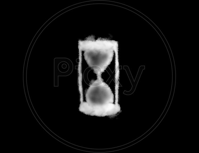 Hourglass Cloud Shape On Black Background. Perfect For Composition. Concept Slow Time