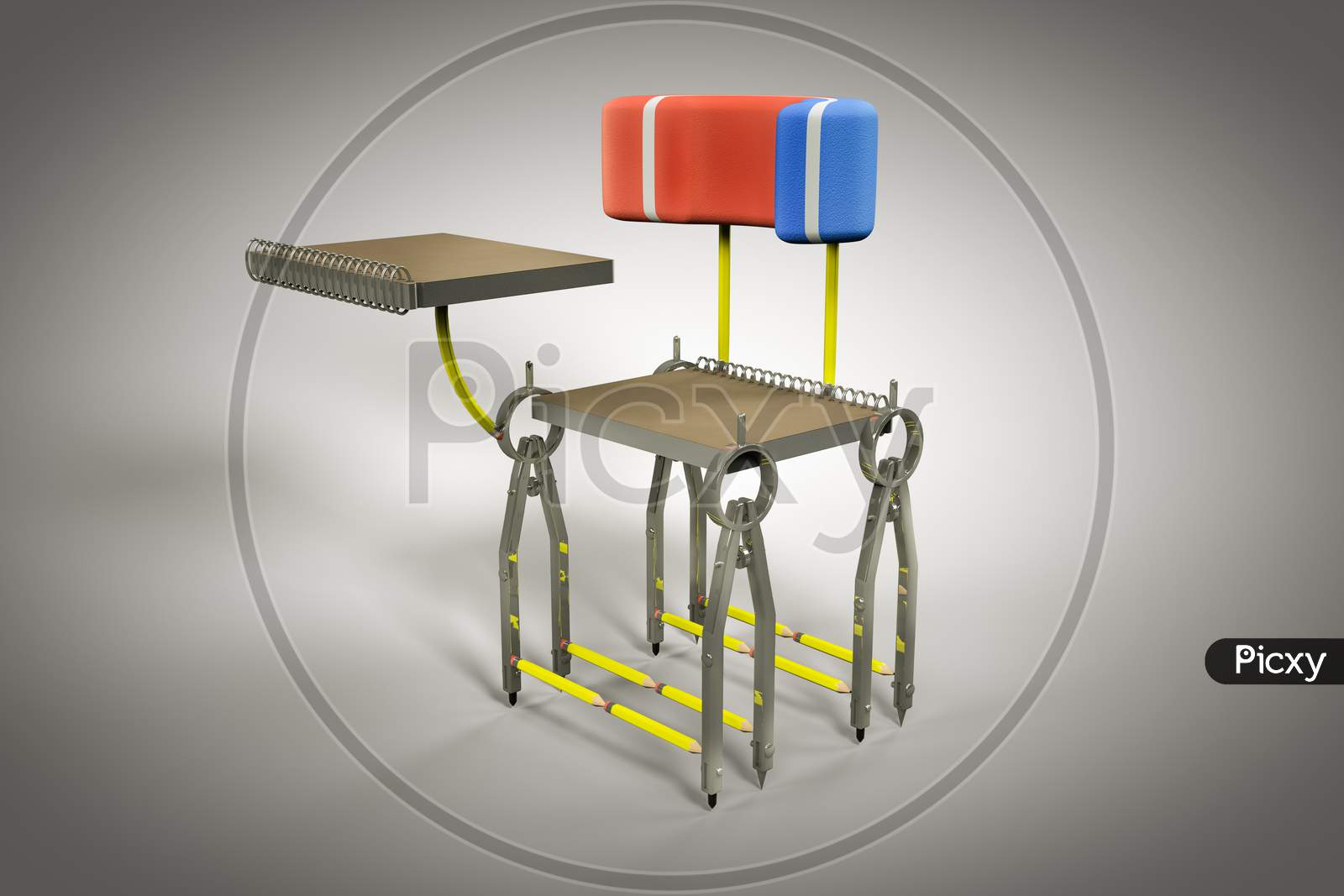 School Supplies In A Shape Of College Desk Table In White-Grey Background. Back To School Or Ready For School Or Education And Reading Concept. 3D Illustration