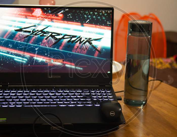 Laptop Logged Into Cyberpunk 2077 On A High End Lzptop