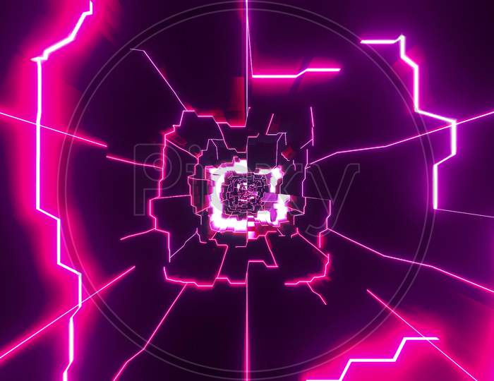 Black Sci-Fi Tunnel With Glowing Wireframe 3D Illustration Artwork Design Background Wallpaper