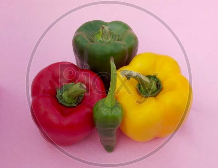 Fresh vegetables, three colored, Red, Yellow and Green Peppers capsicum