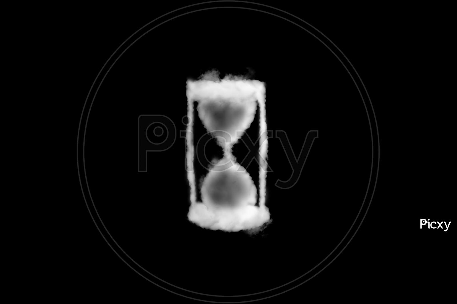 Hourglass Cloud Shape On Black Background. Perfect For Composition. Concept Slow Time