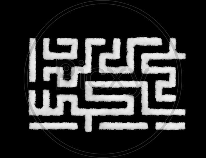 Cloud Shape Of Labyrinth Or Maze On Black Background. Perfect For Composition. Idea Or Success, Creative And Innovation Business Concept.
