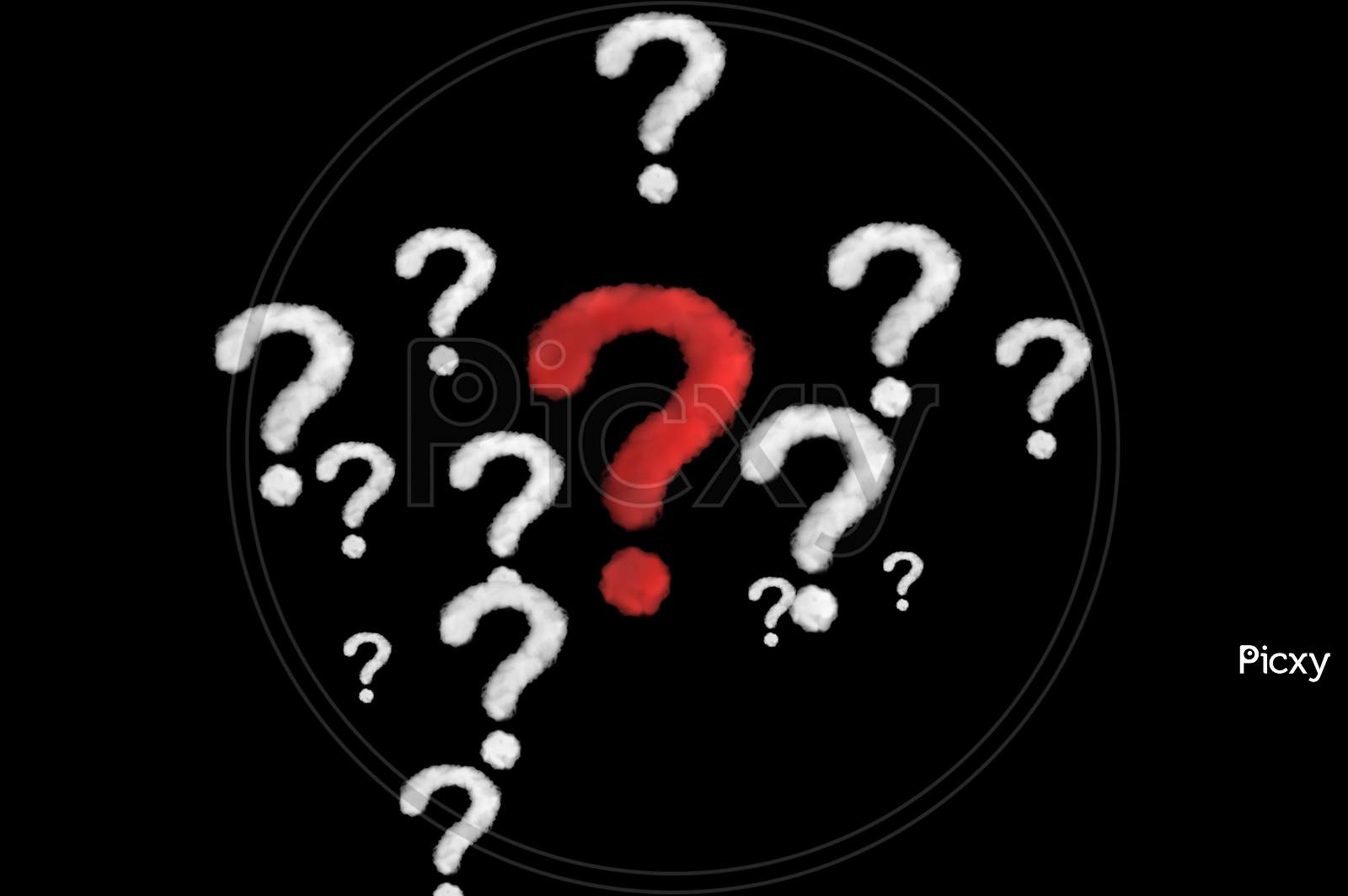 red question marks with black background