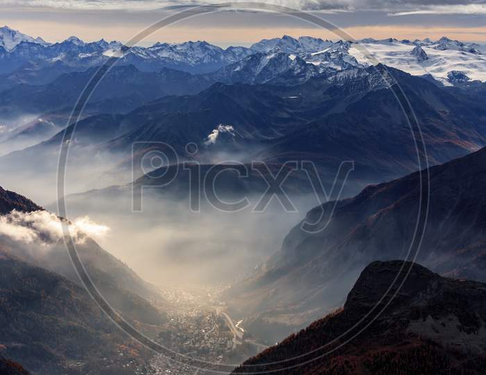 View From Monte Bianco (Mont Blanc) Valle D'Aosta Italy