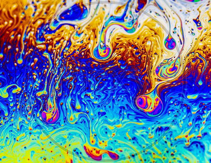 Extreme Close-Up Of The Colourful Surface Of A Bubble
