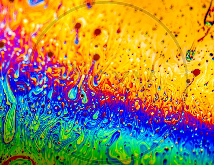 Extreme Close-Up Of The Colourful Surface Of A Bubble