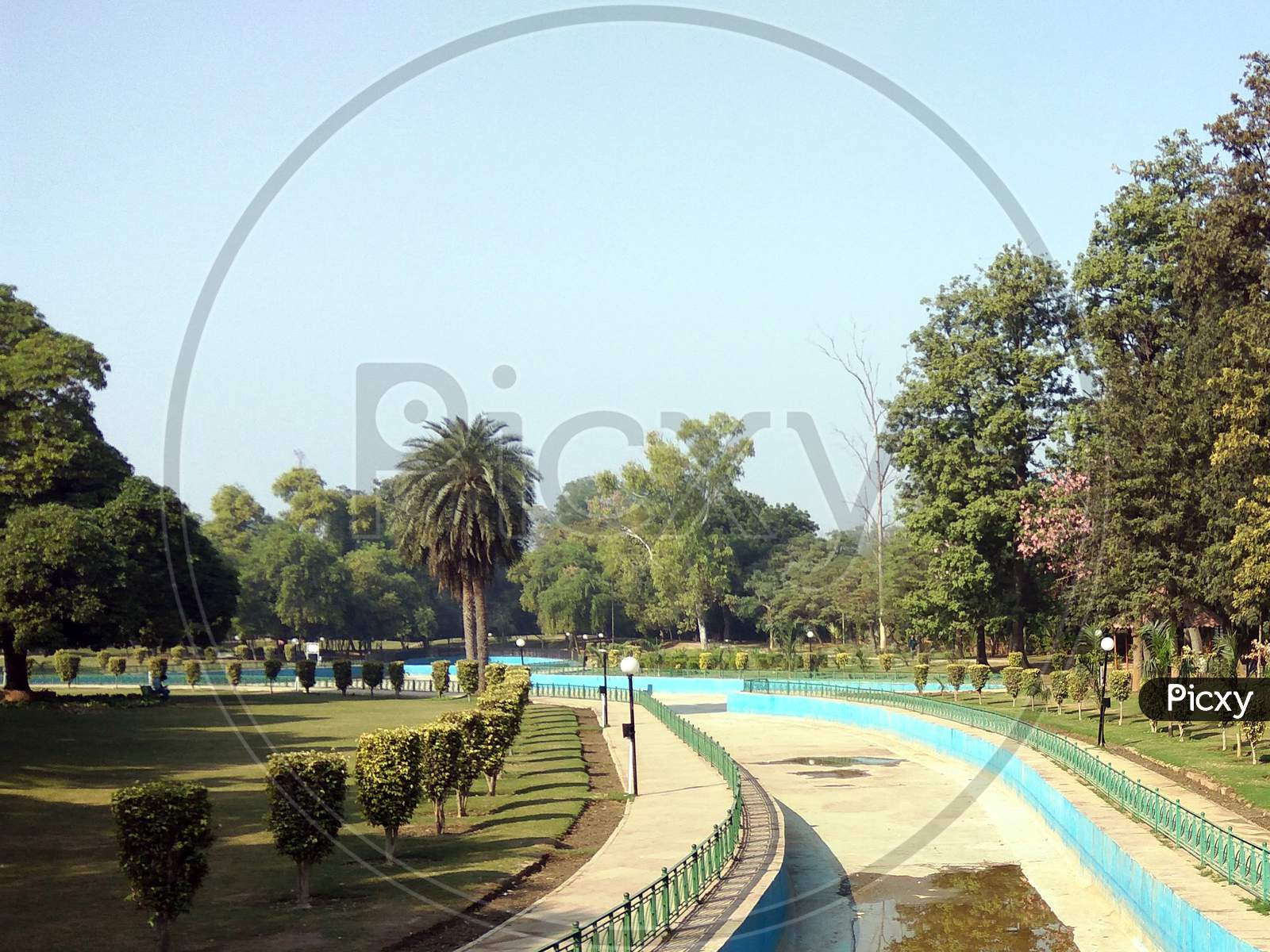 View of canal at Sanjay Lake and Park in Laxmibai Nagar, Delhi