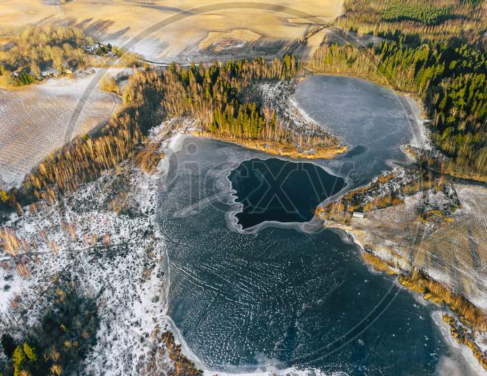 Drone Photography Of Countryside Landscape In Winter