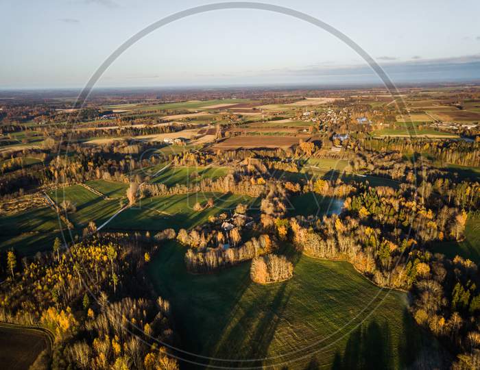 Drone Photo Of The Fields In Colorful Late Autumn