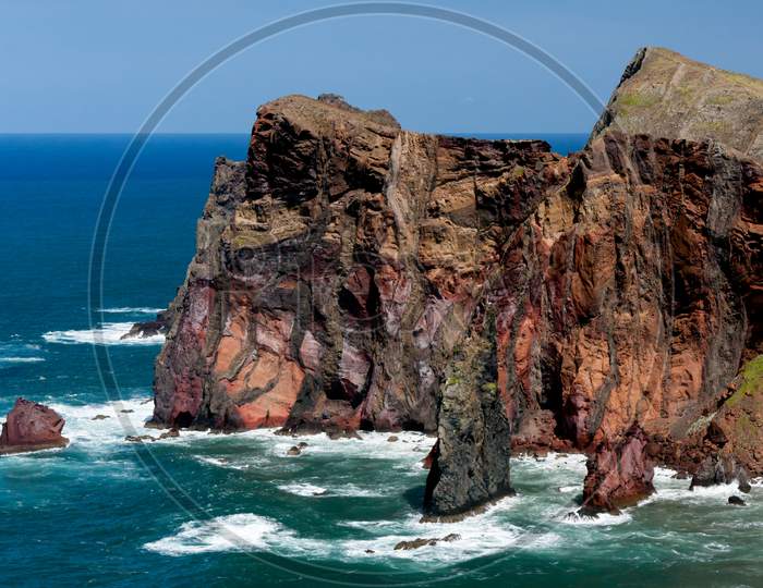 Cliffs At St Lawrence Madeira Showing Unusual Vertical Rock Formation
