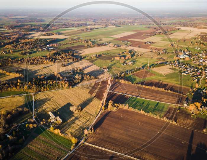 Drone Photo Of The Fields In Colorful Late Autumn