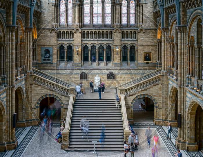 People On A Staircase In The National History Museum In London