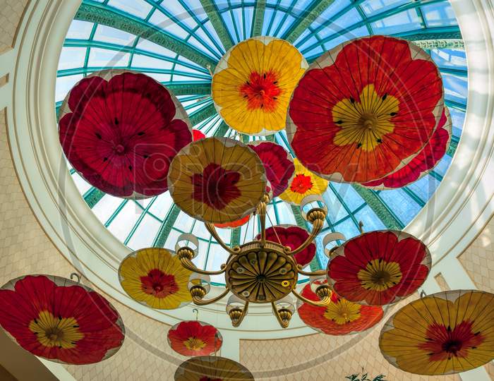 Parasols Suspended From The Ceiling Of The Bellagio Hotel