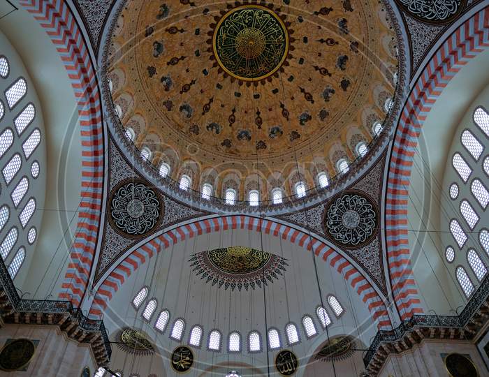 Istanbul, Turkey - May 28 : Interior View Of The Suleymaniye Mosque In Istanbul Turkey On May 28, 2018