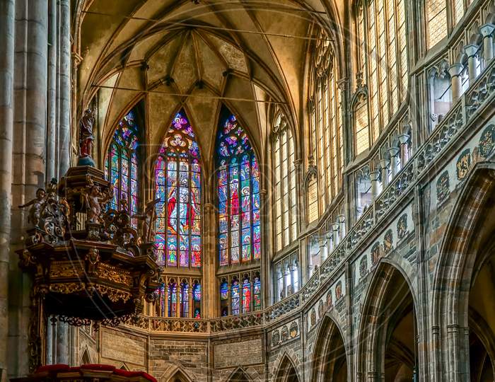 Interior View Of St Vitus Cathedral In Prague