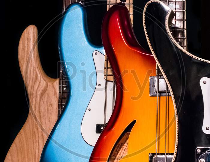 Electric Guitars On Display In A Music Shop