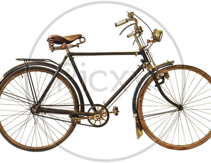 Vintage Rusted Bicycle Isolated On White