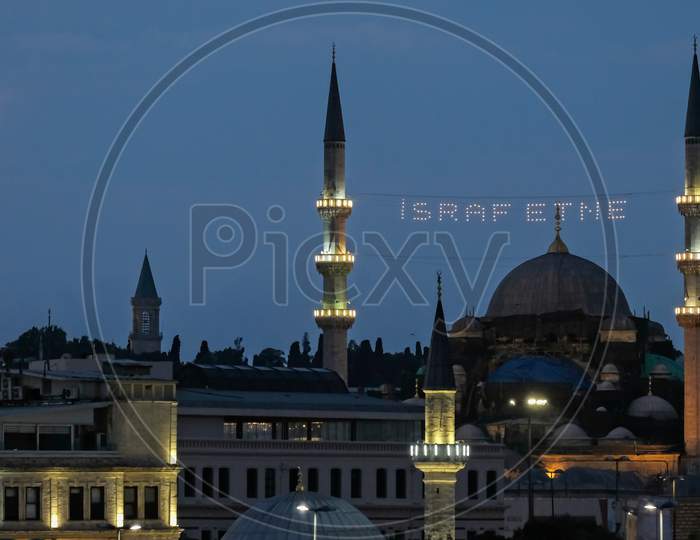 Istanbul, Turkey - May 29 : Night-Time View Of Buildings In Istanbul Turkey On May 29, 2018
