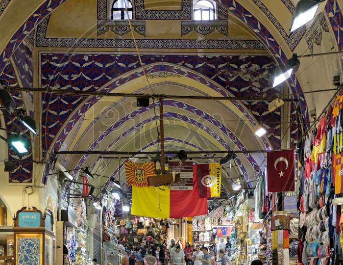 Istanbul, Turkey - May 25 : People Shopping In The Grand Bazaar In Istanbul Turkey On May 25, 2018. Unidentified People