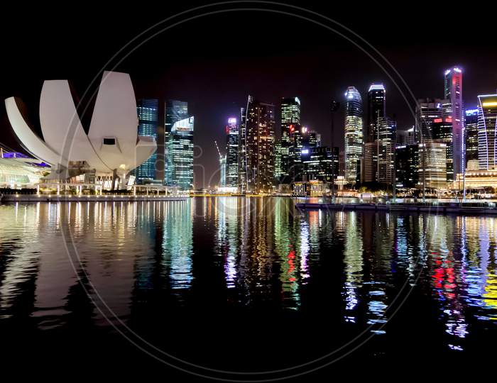 Singapore Skyline Illuminated At Night