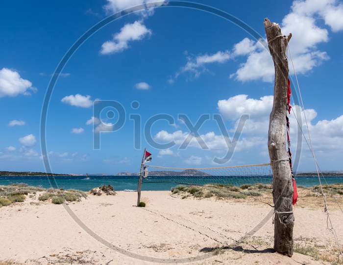 Beach Volleyball Net At Porto Liscia In Sardinia