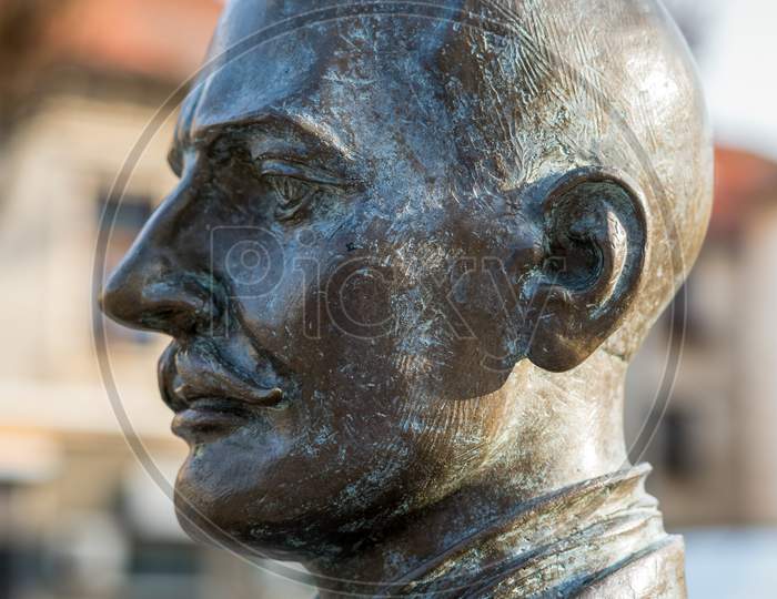 Bistrita, Transylvania/Romania - September 17 : Bronze Statue Of The Photographer Alexandru Rosu In Bistrita Transylvania Romania On September 17, 2018