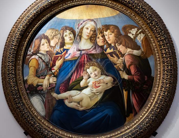 Florence, Tuscany/Italy - October 19 : Madonna Of The Pomegranate Painting In The Uffizi Gallery In Florence On October 19, 2019