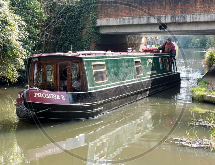 Narrow Boat On The River Wey Navigations Canal