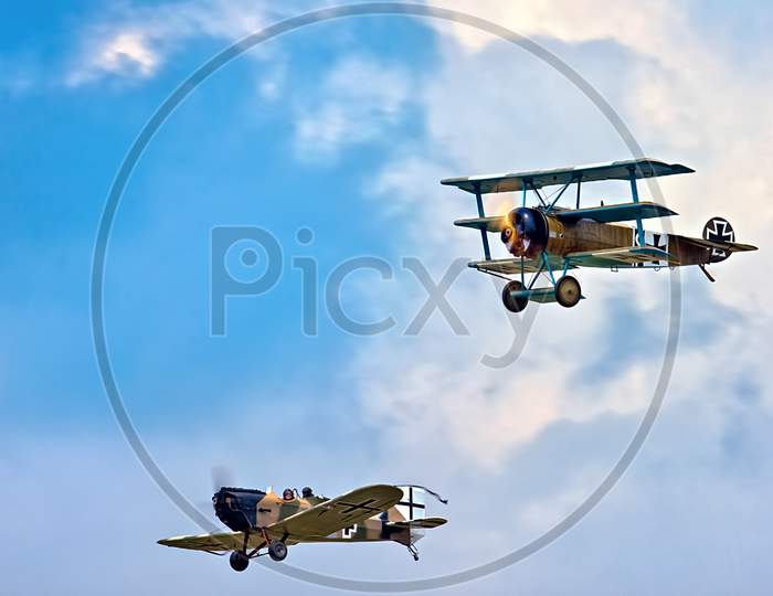 Fokker Triplane  And Junkers Cl1 (Great War Team) Aerial Display At Biggin Hill Airshow