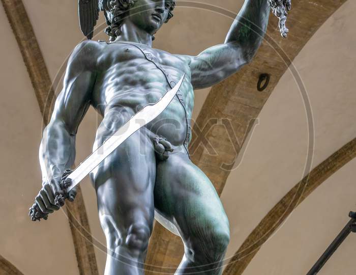 Florence, Tuscany/Italy - October 19 : Statue Of Perseus Holding The Head Of Medusa In Florence On October 19, 2019