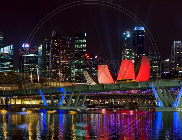 Singapore Skyline Illuminated At Night