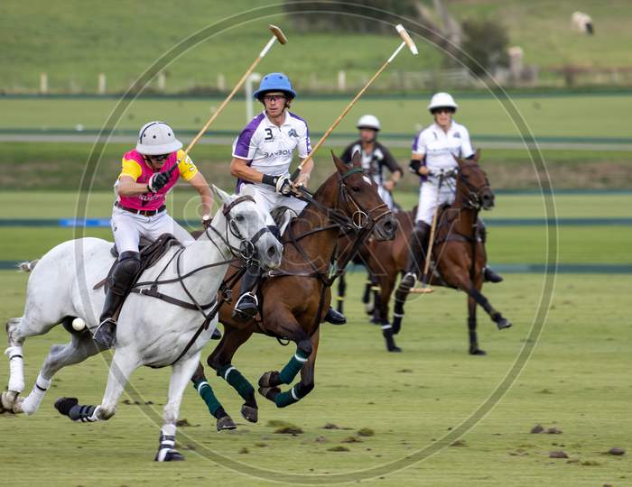 Midhurst, West Sussex/Uk - September 1 : Playing Polo In Midhurst, West Sussex On September 1, 2020.  Four Unidentified People