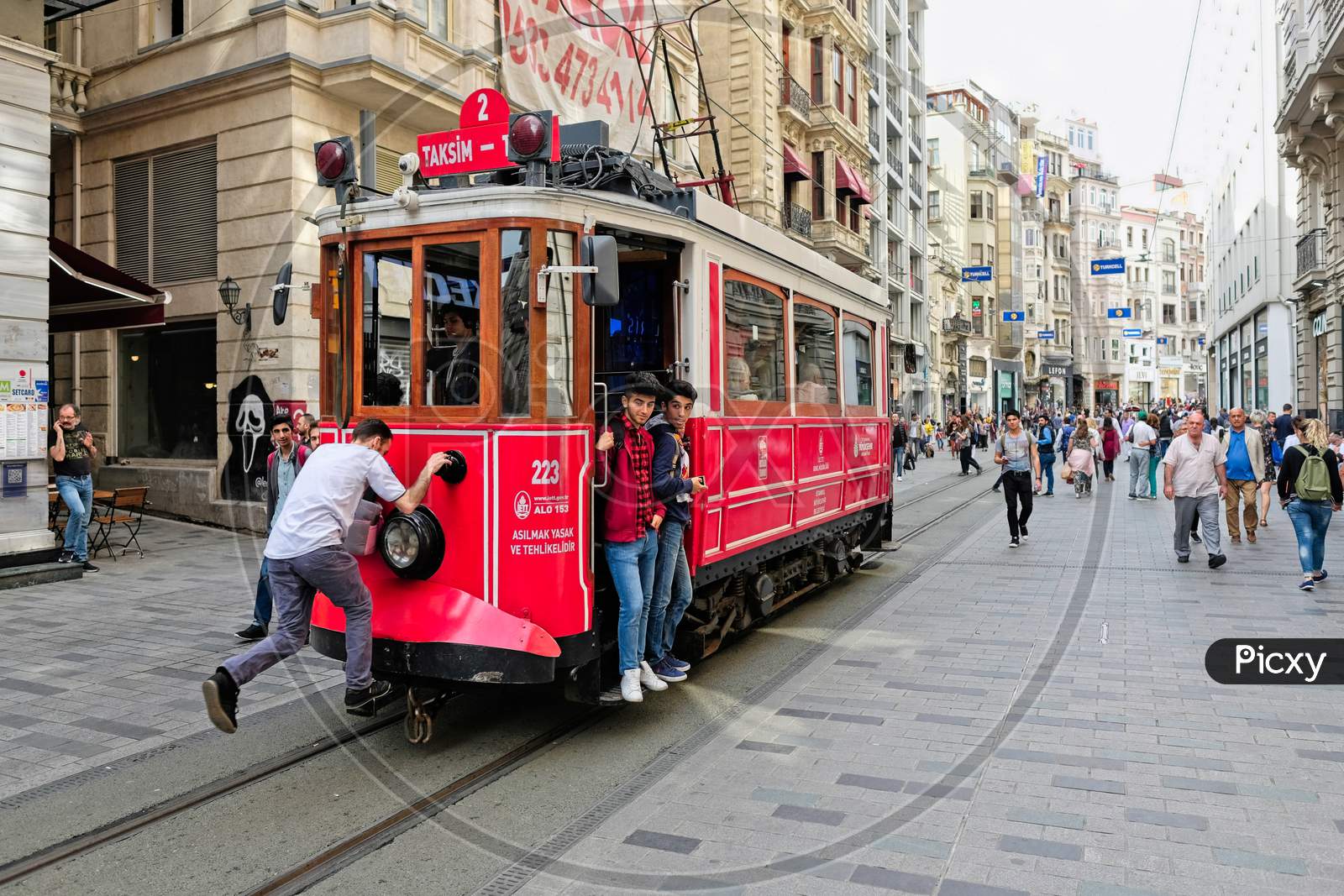 Istanbul, Turkey - May 25 : Vintage Tram In Istanbul Turkey On May 25, 2018. Unidentified People