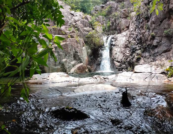Beautiful Small Branch Water Fall With Nature Swimming Pool On Andhra Pradesh Mountain. Sadasiva Kona Water Falls, Tada Falls, Nagalapuram Water Falls.