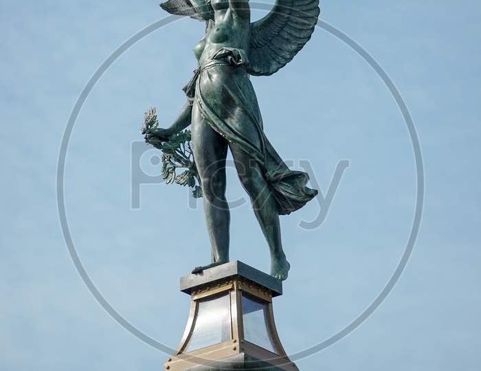 Angel On Top Of A Column On The Cechuv Most Bridge In Prague