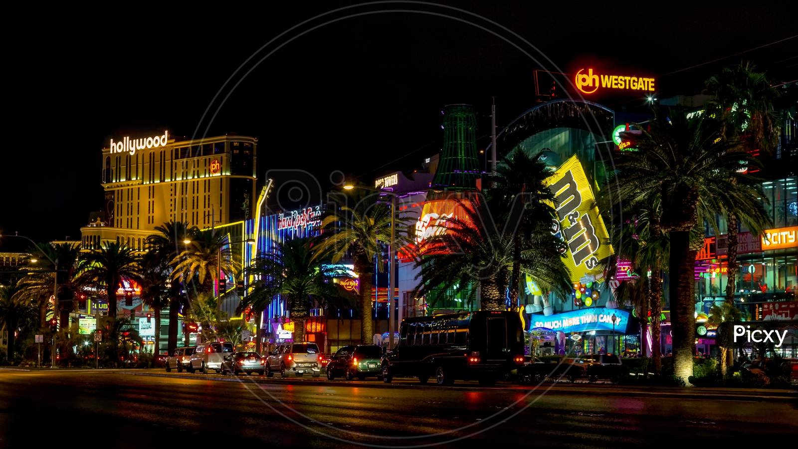 Night Scene Along The Strip In Las Vegas