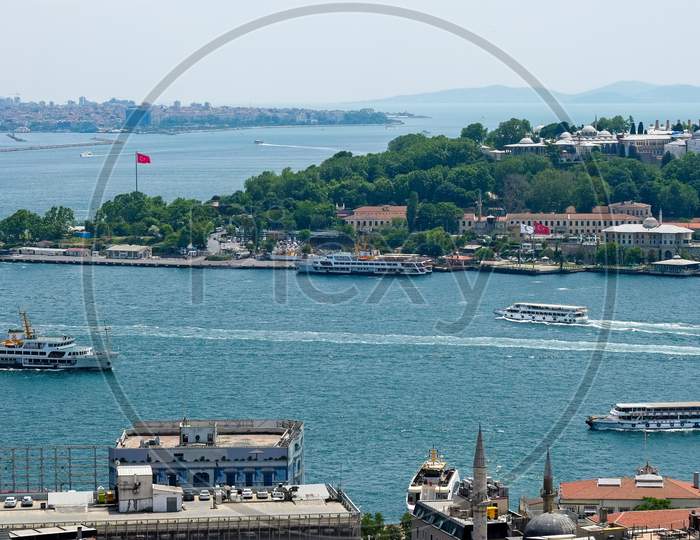 Istanbul, Turkey - May 24 : View Of Buildings Along The Bosphorus In Istanbul Turkey On May 24, 2018