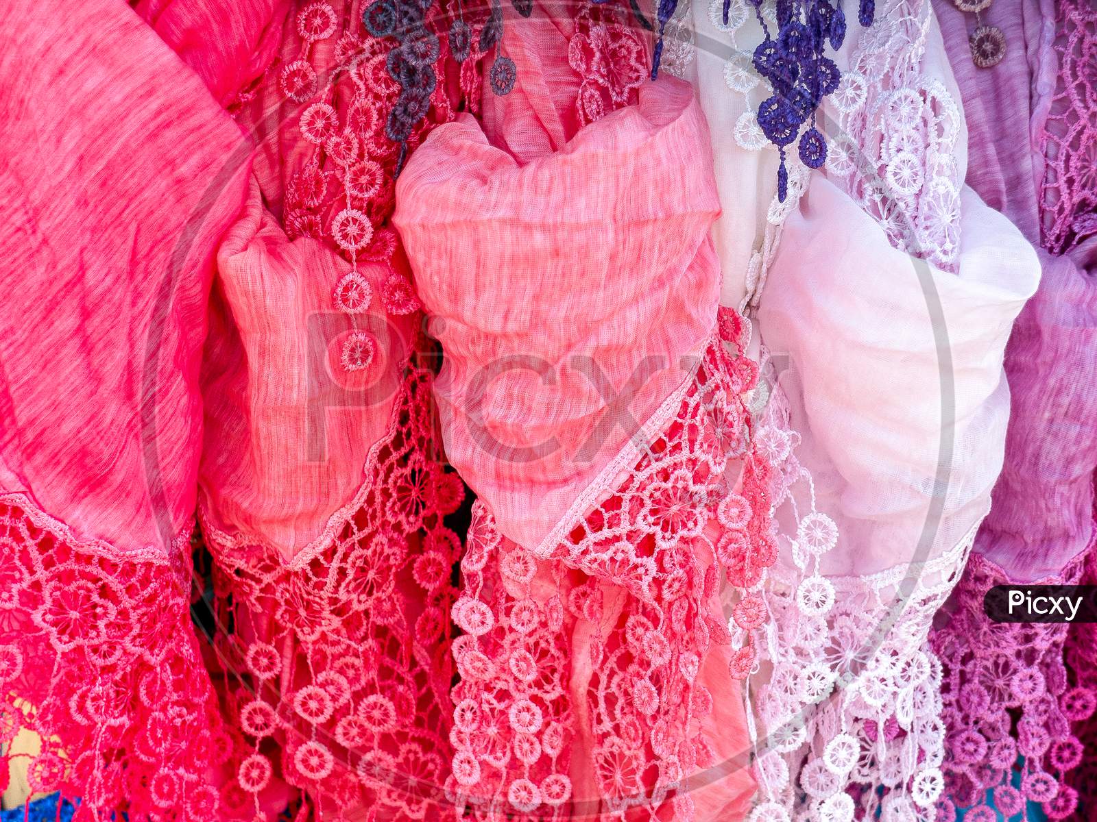 Silk Scarves On Display At A Market Stall In Fuengirola