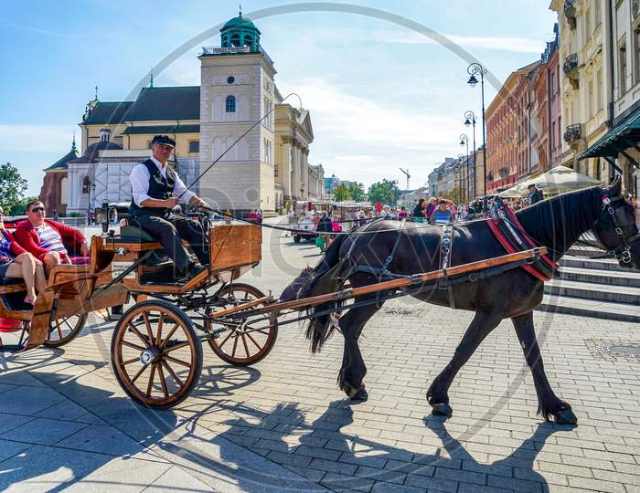 Horse And Carriage In The Old Market Square In Warsaw