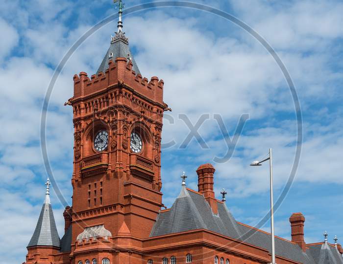 Cardiff/Uk - July 7 : View Of The Pierhead Building In Cardiff On July 7, 2019. Unidentified People